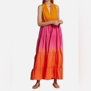 S/W/F Ruffle Neck Tiered Maxi Sunset Graidient Dress Retail $349